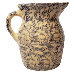 Robinson Ransbottom Creamer Blue Spongeware Roseville USA Pottery 1 pint Pitcher